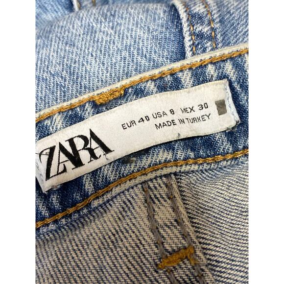 Zara Women's Blue High Rise Light Wash Slit Flare Bootcut Denim Jeans Size 8 - Picture 4 of 5